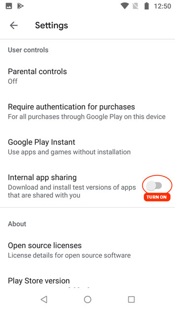 Install an internally shared google play android app